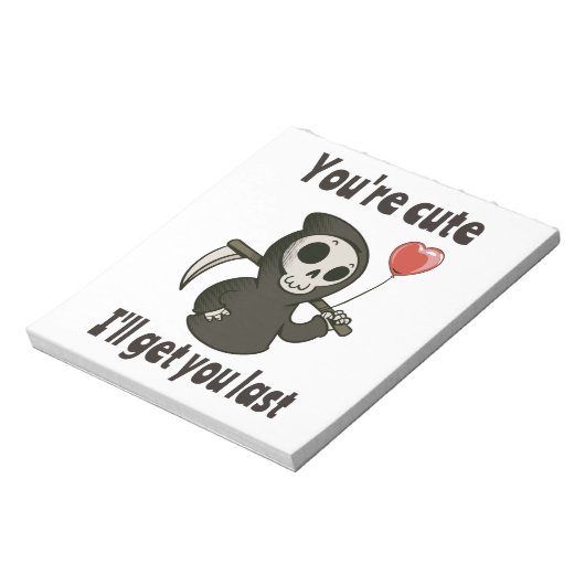 Schattigee Grim Reaper met romantisch hart Notitieblok (Linkerzijde)