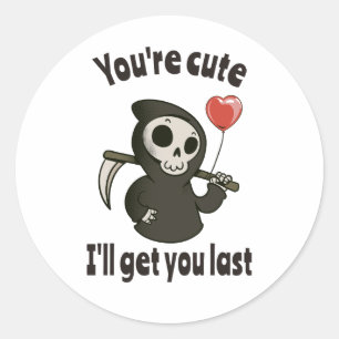Schattigee Grim Reaper met romantisch hart Ronde Sticker