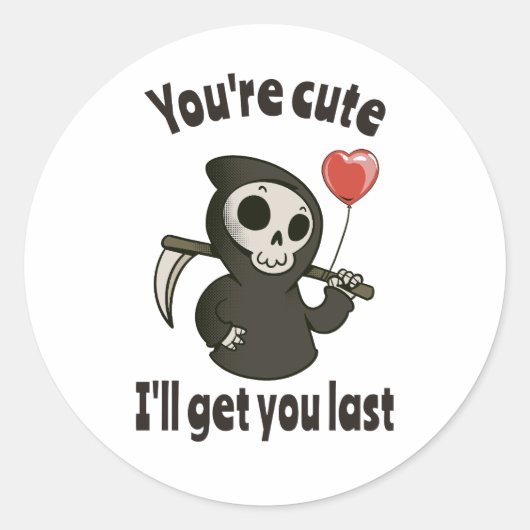 Schattigee Grim Reaper met romantisch hart Ronde Sticker (Voorkant)