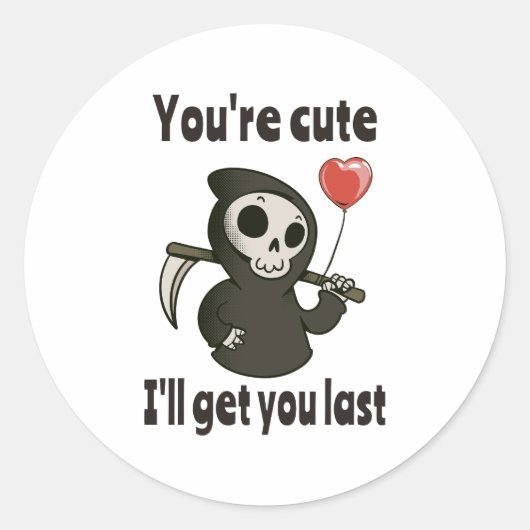 Schattigee Grim Reaper met romantisch hart Ronde Sticker (Voorkant)