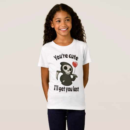 Schattigee Grim Reaper met romantisch hart T-shirt (Voorkant volledig)