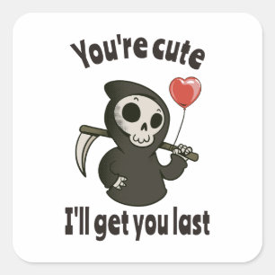 Schattigee Grim Reaper met romantisch hart Vierkante Sticker