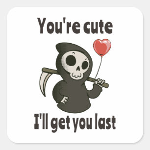 Schattigee Grim Reaper met romantisch hart Vierkante Sticker