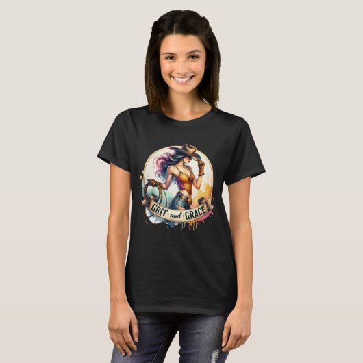 Schattigee grit genade Western Cowgirl T-shirt (Voorkant volledig)