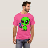 Schattigee groene alien en bloemen t-shirt (Voorkant volledig)