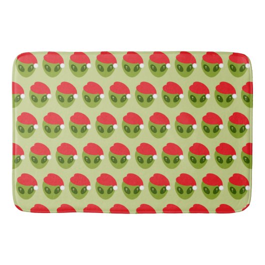 Schattigee groene alien in Santa Hat Pattern Badmat (Voorkant)