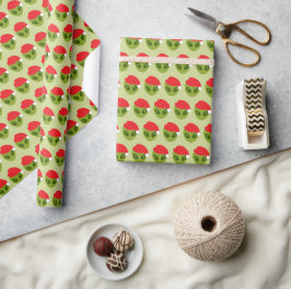 Schattigee groene alien in Santa Hat Pattern Cadeaupapier