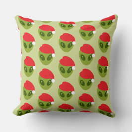 Schattigee groene alien in Santa Hat Pattern Kussen