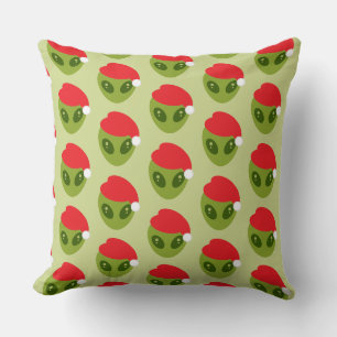 Schattigee groene alien in Santa Hat Pattern Kussen