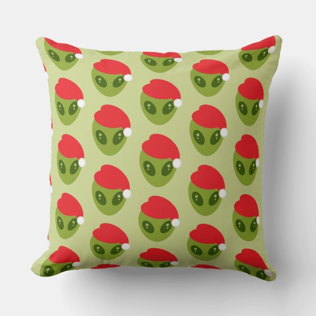 Schattigee groene alien in Santa Hat Pattern Kussen (Voorkant)