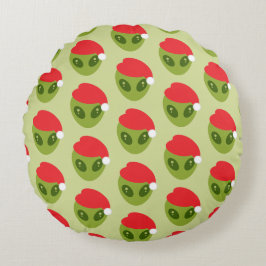 Schattigee groene alien in Santa Hat Pattern Rond Kussen