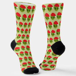 Schattigee groene alien in Santa Hat Pattern Sokken