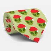 Schattigee groene alien in Santa Hat Pattern Stropdas (Opgerold)