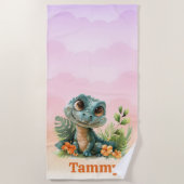 Schattigee Groene Alligator Cloud Sky Girl Strandlaken (Voorkant)