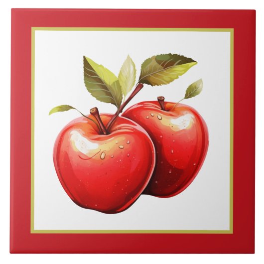 Schattigee groene appel waterverf keuken tegeltje (Voorkant)