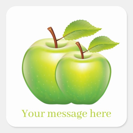 Schattigee groene appels voeg berichtnaam toe vierkante sticker (Voorkant)