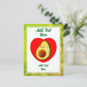 Schattigee groene avocado Cartoon in rode hart Briefkaart (Staand voorkant)