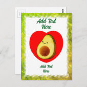 Schattigee groene avocado Cartoon in rode hart Briefkaart (Voorkant / Achterkant)