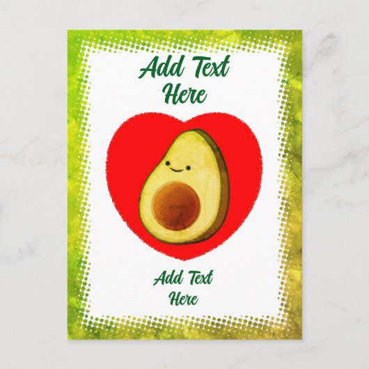 Schattigee groene avocado Cartoon in rode hart Briefkaart (Voorkant)