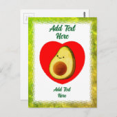 Schattigee groene avocado Cartoon in rode hart  Briefkaart (Voorkant / Achterkant)