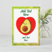 Schattigee groene avocado Cartoon in rode hart  Kaart (Staand voorkant)