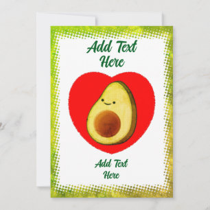 Schattigee groene avocado Cartoon in rode hart  Kaart