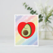 Schattigee groene avocado Cartoon in rood hart Briefkaart (Staand voorkant)