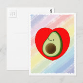 Schattigee groene avocado Cartoon in rood hart Briefkaart (Voorkant / Achterkant)