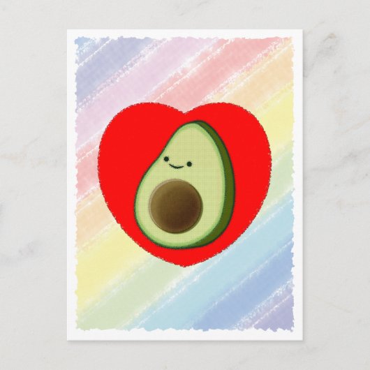 Schattigee groene avocado Cartoon in rood hart Briefkaart (Voorkant)