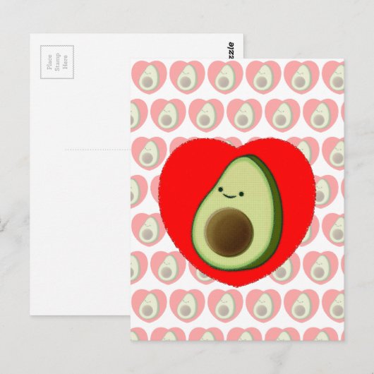 Schattigee groene avocado Cartoon in rood hart Briefkaart (Voorkant / Achterkant)