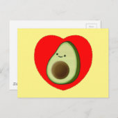 Schattigee groene avocado Cartoon in rood hart Cus Briefkaart (Voorkant / Achterkant)