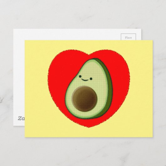 Schattigee groene avocado Cartoon in rood hart Cus Briefkaart (Voorkant / Achterkant)