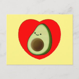 Schattigee groene avocado Cartoon in rood hart Cus Briefkaart