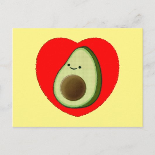 Schattigee groene avocado Cartoon in rood hart Cus Briefkaart (Voorkant)