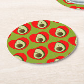 Schattigee groene avocado Cartoon in rood hart Ronde Kartonnen Onderzetter (Gebogen)