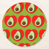 Schattigee groene avocado Cartoon in rood hart Ronde Kartonnen Onderzetter (Voorkant)