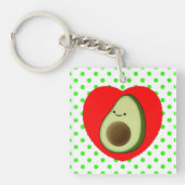 Schattigee groene avocado Cartoon in rood hart Sleutelhanger (voorkant)