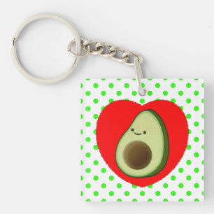 Schattigee groene avocado Cartoon in rood hart Sleutelhanger