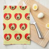 Schattigee groene avocado Cartoon in rood hart Theedoek (Quarter Fold)