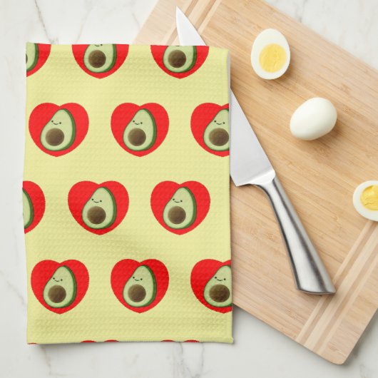 Schattigee groene avocado Cartoon in rood hart Theedoek (Quarter Fold)