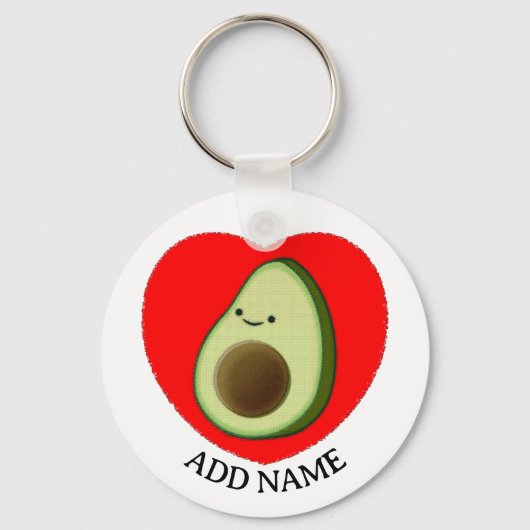 Schattigee groene avocado in rood hart aangepaste sleutelhanger (Voorkant)