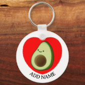Schattigee groene avocado in rood hart aangepaste sleutelhanger (Achterkant)