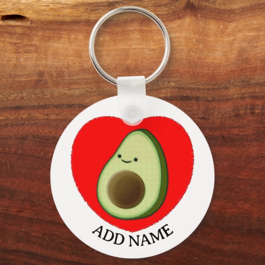 Schattigee groene avocado in rood hart aangepaste sleutelhanger (Achterkant)