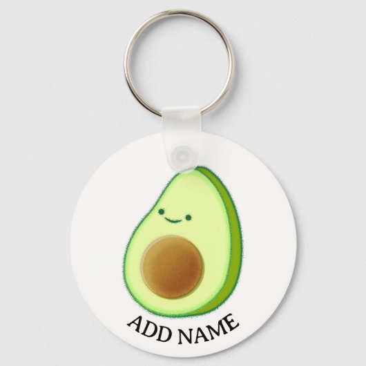 Schattigee Groene Avocado Tekening Aangepaste Naam Sleutelhanger (Voorkant)