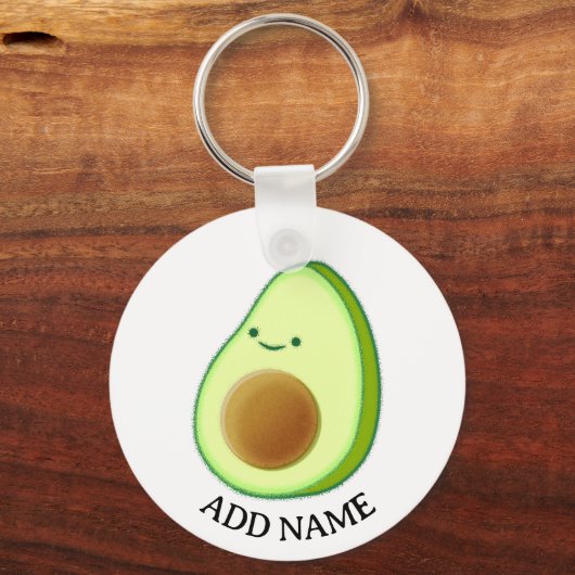 Schattigee Groene Avocado Tekening Aangepaste Naam Sleutelhanger (Achterkant)
