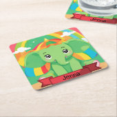 Schattigee Groene Baby Olifant Rainbow Aangepaste  Kartonnen Onderzetters (Schuin)