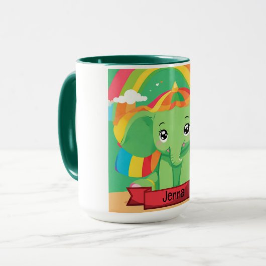 Schattigee Groene Baby Olifant Rainbow Aangepaste  Mok (Voorkant links)