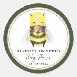 Schattigee Groene Bee en Wildflower Baby shower St Ronde Sticker