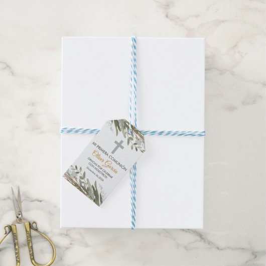 Schattigee groene bladeren in Spaans Eerste Commun Cadeaulabel (Met Touw)