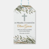 Schattigee groene bladeren in Spaans Eerste Commun Cadeaulabel (Voorkant)